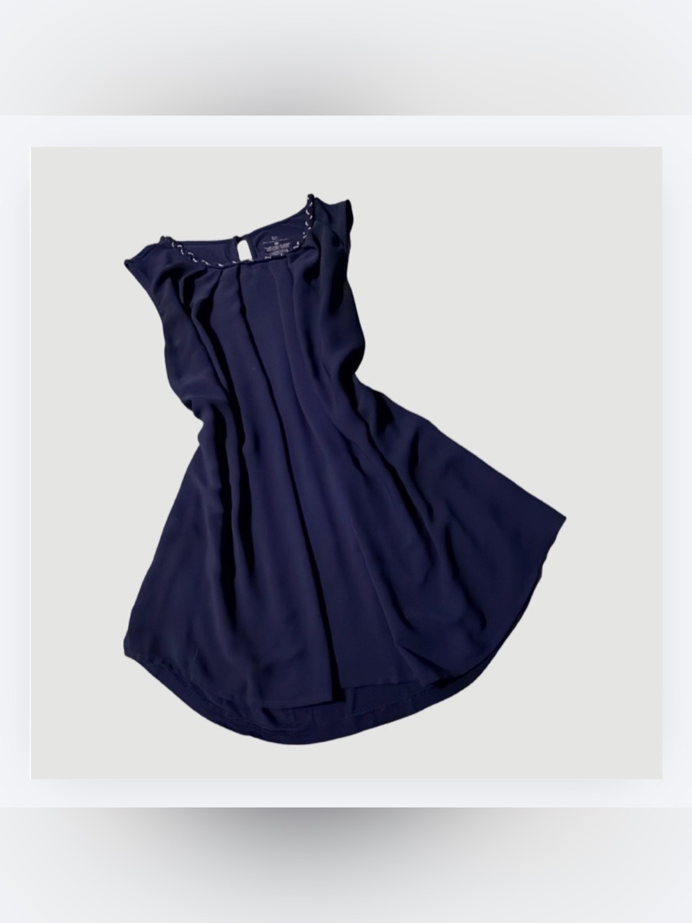 New York & Co Navy Sleeveless Blouse, Braid and Bead Detail, Size XL